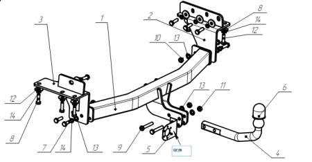 Фаркоп 1438-A Oris на Renault Koleos 2017-2020 без выреза в бампере. Тип шара: A. Нагрузки: 2200/100 кг, масса фаркопа 24,5 кг (без электрики в комплекте) от магазина ФаркопРос